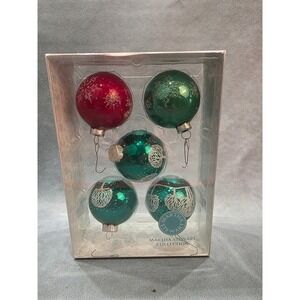 Martha Stewart Collection 5pc Glass Christmas Ornaments Teal Red 67mm MUTB886842